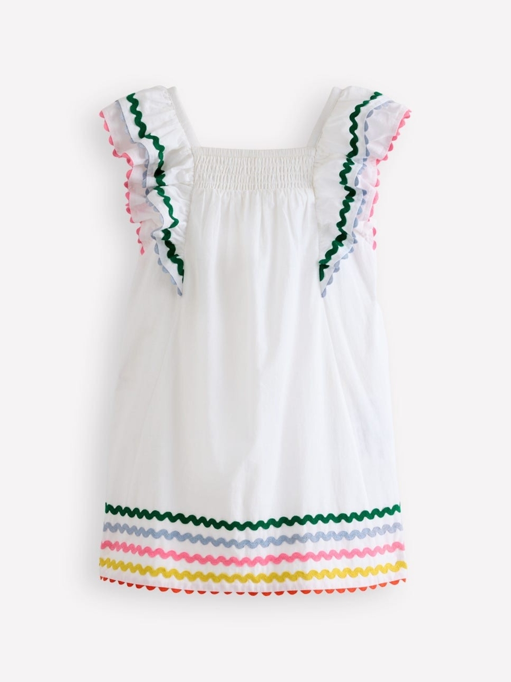 Boden White Sundress with Rainbow Ric-Rac 11-12Y